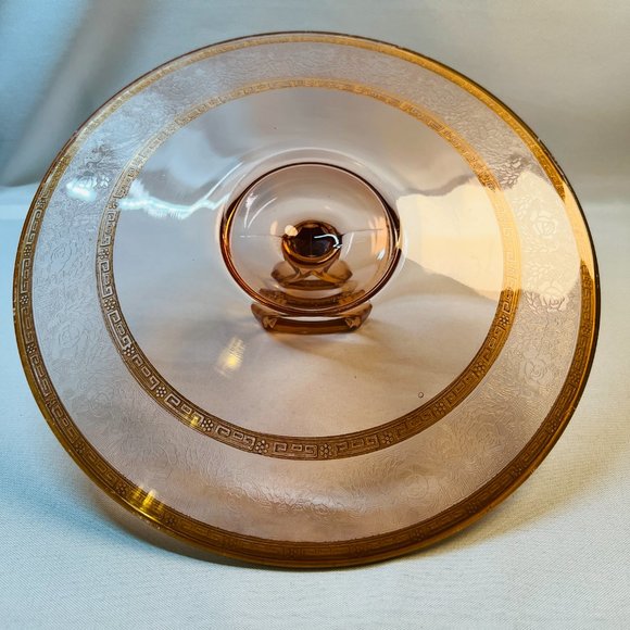 Glastonbury Vintage Pink Glass Center Handle Tidbit Tray Gold Gilt Regency Style - Picture 7 of 8